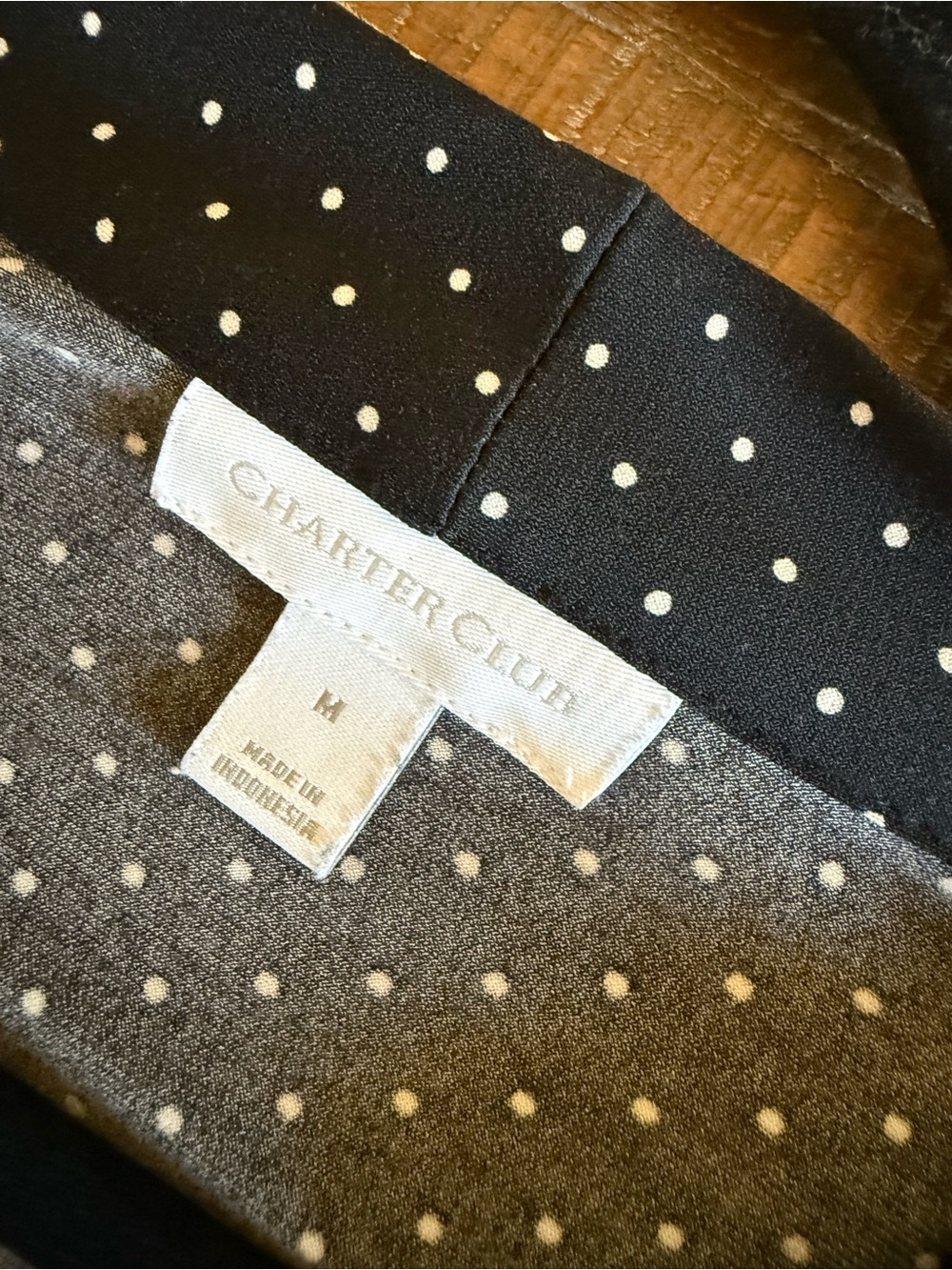 Charter Club Women's Medium Blouse Top Black White Polka Dot V-Neck Stretch - Picture 3 of 7